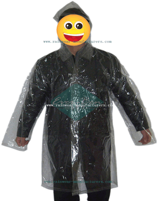 Transparent clear PVC raincoat for men-transparent rain mac supplier
